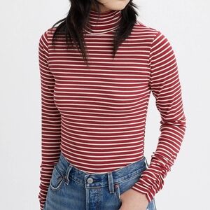 Levi's Burgundy and White Turtleneck Long-Sleeve Top